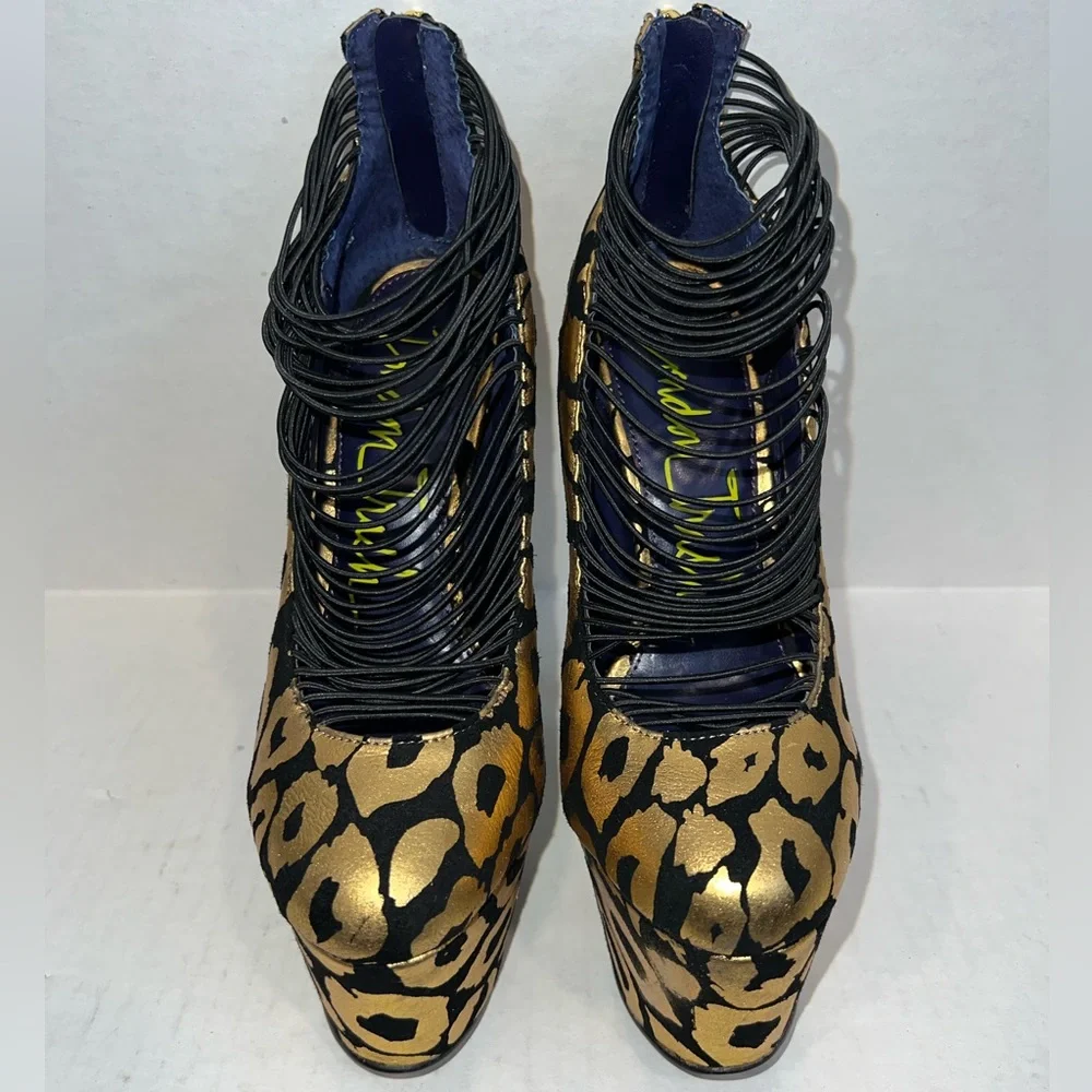 LONDON TRASH Ceres Cheetah Gold & Black Platform Heels 🐆